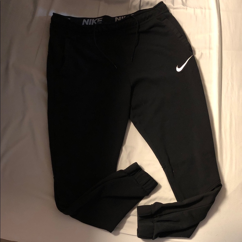 (Size L)Nike Mens Black Sweatpants Joggers with White Logo